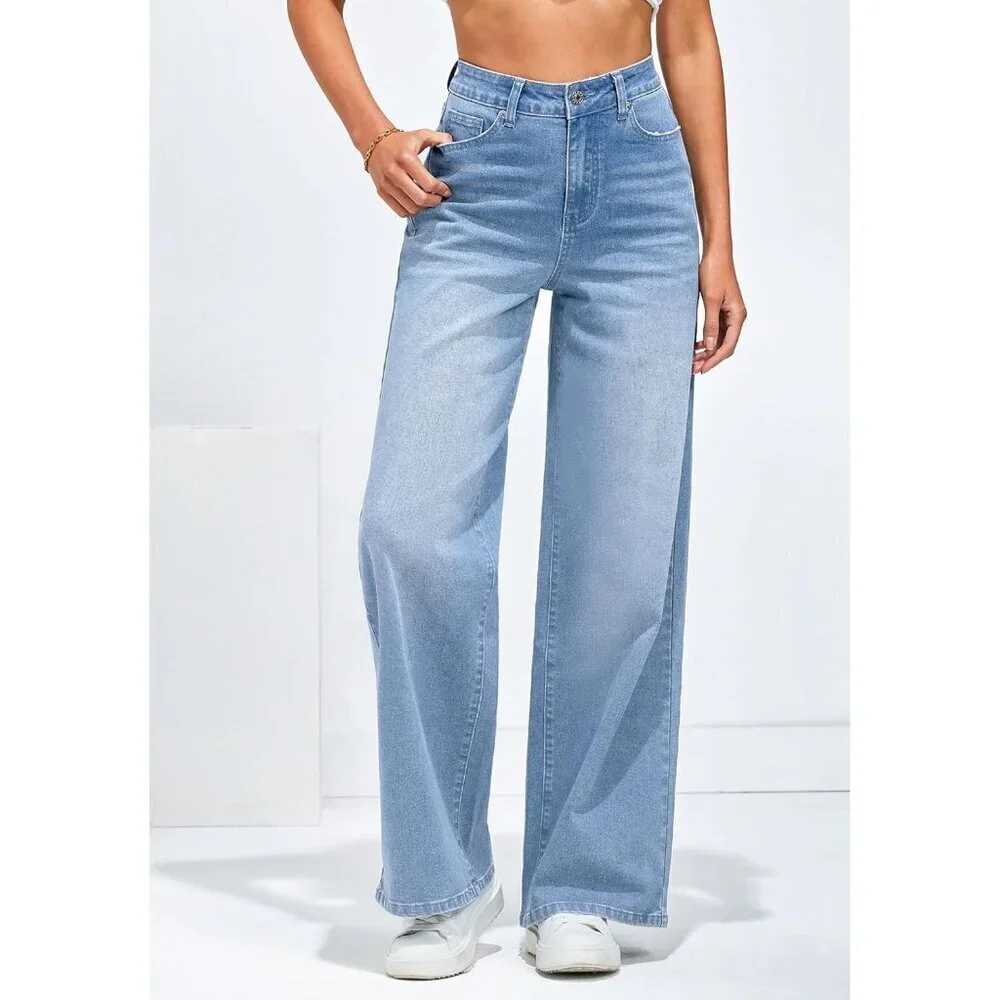 Wide Leg Jeans Women High Waisted Stretch Denim Baggy Pants with Pockets